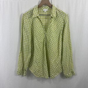 J. Jill Love Linen Green Gingham Check Popover Tunic Top Womens Size L Beach